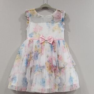 Jona Michelle Multicolor Floral Dress with Pink Bow